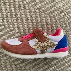 Mini Boden suede sneakers dusty rose pink with gold glitter star size 2.5